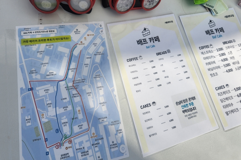 Special goggles and posters in different font sizes and a campus map showing routes with barriers