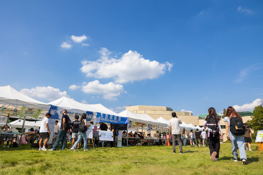 Students checking out the many societies hosting booths at the festival